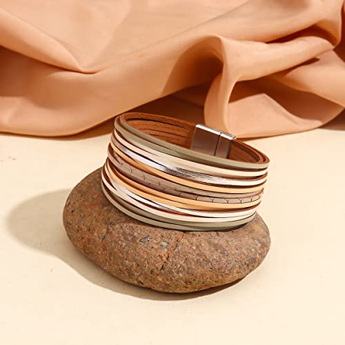 Dimishin Leather Wrap Bracelet For Women Cuff Bangle Bracelet Multi-Strand Braided Colorful Rainbow Leather Wrist Bracelet #TOP3