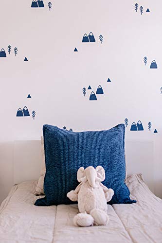 Modern Maxwell Wall Art Decals For Boys Nursery, Bedroom, Living Room “Wasatch” Navy Mountain And Trees Room Sticker 104 Pieces #TOP5