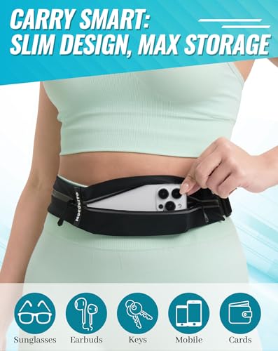 MOCOCITO Riñonera Running Cinturón para Correr Hombre Mujer Cinturón Running con Cierre Cremallera Riñonera Deportiva Impermeablepara Correr, Gimnasio, Viaje al Aire Libre (Negro) - imagen 4