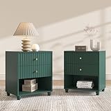 ZOSQUARE Modern Nightstand Set of 2, Fluted End Table with Open Shelf, Night Stand with 2 Drawers for Bedroom (Green)