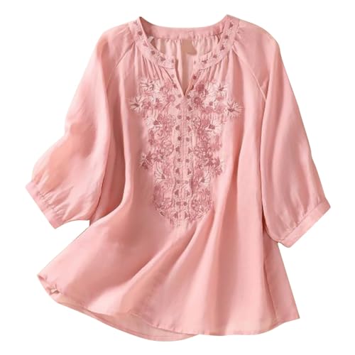 Qgaomye Linen Shirts for Women 2025 Summer Trendy Boho 3/4 Sleeve Tops
