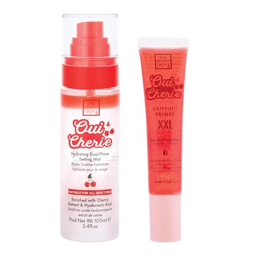 The Beauty Crop Oui Cherie Mist and Primer Duo Set - 100 ml Dual-Phase Setting Spray & 30 ml Hydrating Gripping Primer - Vegan & Non Comedogenic