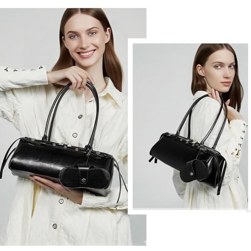 Genuine Leather Women's Shoulder Handbags, Retro Cowhide Purse Tote Bags with Sunglass Bag，Y2K Handbag2