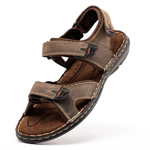 Image of ArcBrothers Men's Premium Leather Sandals - Classic Roman Style Open Toe Sandals - Cushioned Heel, Non-Slip & Sturdy Support