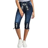 STEIGENHÖFER Trachtenjeans - Ida – Stretch Kniebund 3/4 Capri Hose im Lederhosen-Look – Trachten Jeans Kurze Hose Damen fürs Oktoberfest - Tracht Lederhose Damenjeans - Blau - 38