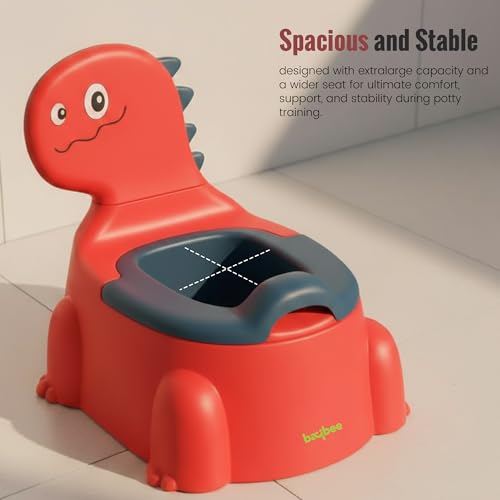 Image of Baybee 2 IN 1 Dino Baby Potty Training Seat for Kids 6+ Months | Western Toilet Seat with Anti Slip Base, Detachable Bowl & Highback Support | Baby Toilet Chair | Portable Potty Seat for Kids (Red)
