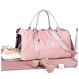 Gym Bag, with Shoes Compartment and Wet Pocket Travel, Waterproof, Duffel Bag, Gym Tote Bag, for Swimming, Yoga, Weekend Overnight Bag, Carry on Bag, Hospital Holdalls, for Womens Mens (Pink)
