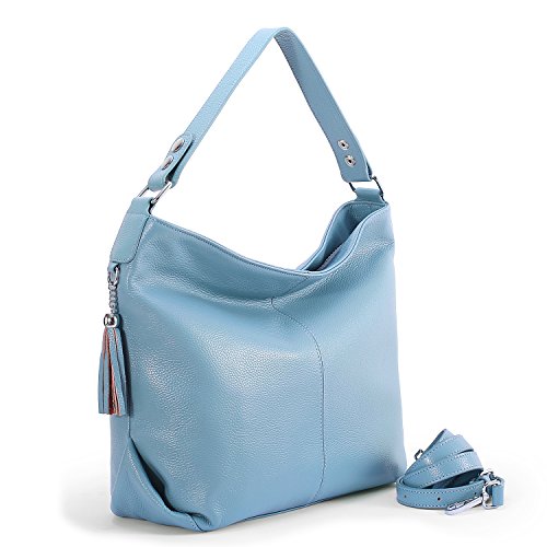 AINIMOER Womens Leather Vintage Shoulder Bag Ladies Handbags Large Tote Top-handle Purse Cross Body Bags(Gray Blue)