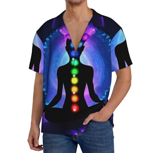 Men's Tropical Guayabera Nine Chakra Yoga Meditation Lotus Blue Mandala,