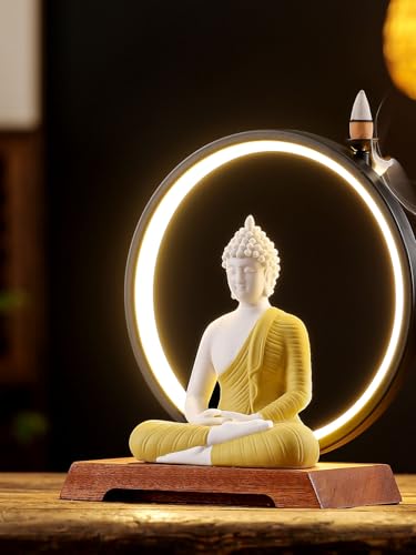 Estatua Buddha LED 8.7 pulg decoración interior cerámica miniatura 5