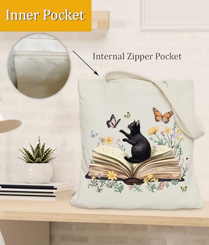 Image of Cat Gifts Tote Bag for Women Girls, Cat Lover Gifts Tote Bag for Daughter Besties, Medium Size with Inner Pocket