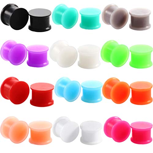 CABBE KALLO 24 pcs Silicone Plugs Ear Gauges Stretching Kit, 6G-1 inch Double Flared Expander Tunnels Flesh Saddles - Silicone Ear Plugs for Ears, Tunnels for Stretched Ears, Body Piercing Jewelry Set for Men and Women - Great Gift Option, (Gauge=3/4"(20mm))