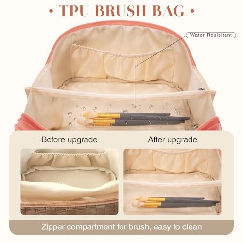 Travel Makeup Bag 3-Set, Large Capacity Cosmetic Bag - PU Leather Waterproof Toiletry Bag for Women, Wide Open Portable Make Up Organizer Bag with Handle and Divider4