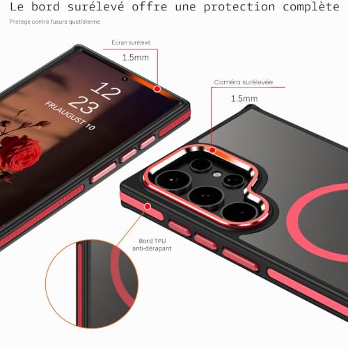 Protection Samsung S23 Ultra fine de qualité premium mate noir rouge