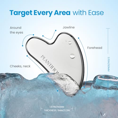 Image of PLANTIFIQUE Stainless Steel Gua Sha and Ice Roller for Face & Body - Cooling Facial Tool Set to Reduce Puffiness, Improve Lymphatic Drainage & Soothe Skin
