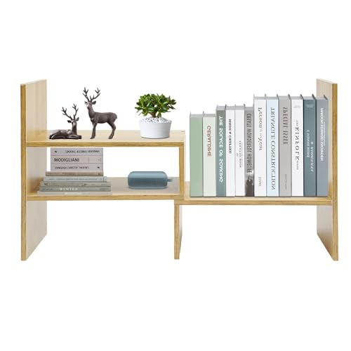 RjcdOPL Organizador de Escritorio de Madera, Librería Pequeña en Mesa, Estantería de Almacenamiento Libros, Ahorro de Espacio (Madera)
