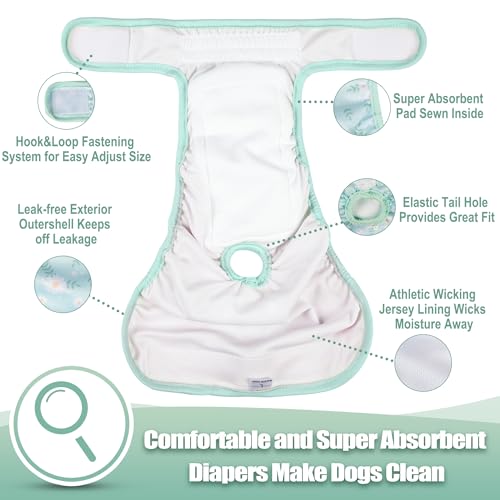 Image of wegreeco Washable Female Dog Diapers Highly Absorbent Reusable Diapers for Dog in Heat Period, 3 Pack (Chrysanthemum, Large)