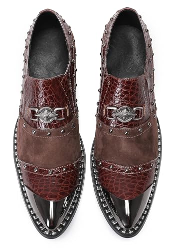 Santimon Men's Slip On Shoes Casual Loafers - Genuine Leather Sequin Penny Loafers with Beads & Metal Pointed Toe for Wedding, Party & Ballroom Bar3