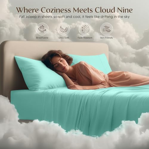 Image of Utopia Bedding Twin XL Sheet Set - 3 Piece Bed Sheets for Twin XL Size Bed, Soft and Breathable Microfiber, Includes 1 Fitted Sheet, 1 Flat Sheet and 1 Pillowcase (Spa Blue)