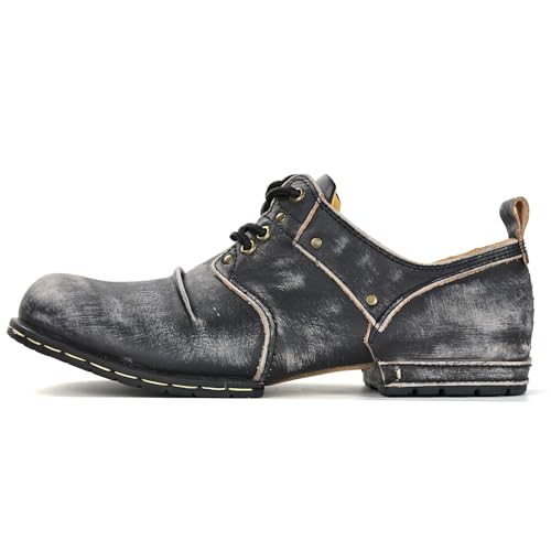 Men's Retro Brushed Black Chukka Boots Lace-up Motorcycle Casual Leather Dress Ankle Boot for Men Fashion 6015-1-E-R2