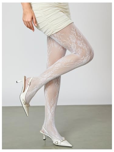 Image of RoseSeek Women's Floral Lace Fishnet Tights Kawaii Y2K See Through Stocking