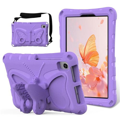 Jinvor Case for Lenovo Tab M8 4th Gen/3rd Gen/2nd Gen/Smart Tab HD,Butterfly with Kickstand/Shoulder Strap,Light EVA Full Boby Drop Protective Rugged Shockproof for Girl Kid Gift ﻿ (Purple)