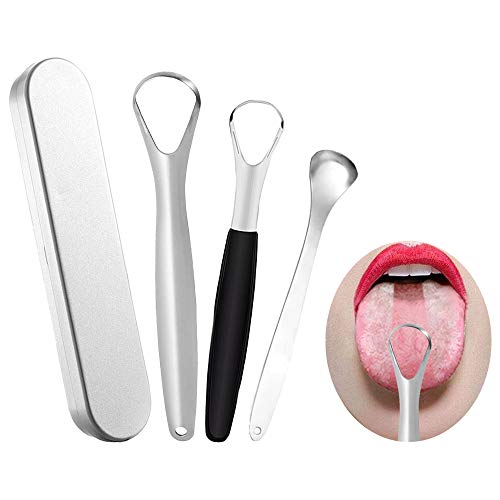 MANTXIN 3PCS Stainless Steel Tongue Scraper, 100% BPA Free Metal Tongue Cleaners Fresher Breath in Seconds for Adults and Kids