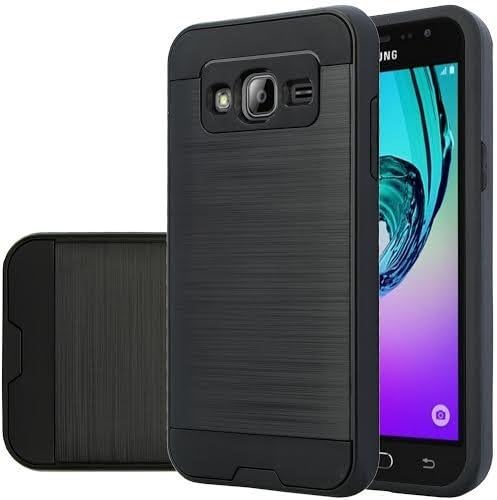 Galaxy J7 Case, Samsung Galaxy J7 [Shock Absorption/Impact Resistant] Hybrid Dual Layer Armor Defender Protective Case Cover for Galaxy J7 (Boost Mobile,Virgin,MetroPcs,T-Mobile), (Brush Black)