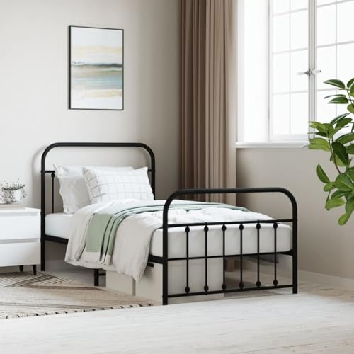 Rantry Estructura de Cama con cabecero y Estribo Metal Negro 100x190cm, Base Somier para Adultos, niños y Adolescentes, Fácil Montaje Tipo 3 Camas y somieres
