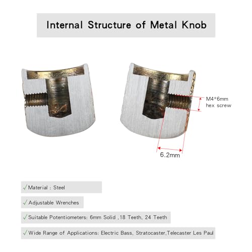 OVSAL Vacuum Gold Electric Bass Guitar Knobs Dome Metal Guitar Knobs with Adjusting Screws Volume Tone for Strat Telecaster Jazz Gibson Les Paul 3PCS