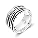 SOMEN TUNGSTEN Wide Band Sterling Silver Ripple Ring Satin Brushed Plated Darkened 10mm