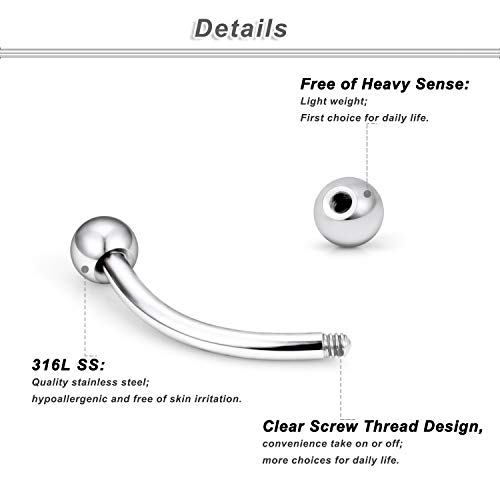 Ocptiy Eyebrow Belly Button Ring 16G Stainless Surgical Steel Curved Barbell Navel Nose Septum Lip Helix Tragus Cartilage Rook Daith Conch Earring Ring Stud Piercing Jewelry Women Men Silver 10Mm 3Mm #TOP1