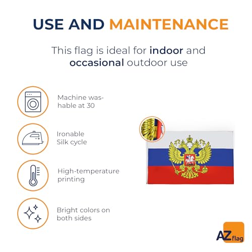 Image of AZ FLAG - Russia With Eagle Flag - 3x5 Ft - 100D Polyester Russian Coat Of Arms Banner with Two Metal Grommets - Fade Resistant - Vivid Colors - 3' x 5' Feet - 150x90 Cm