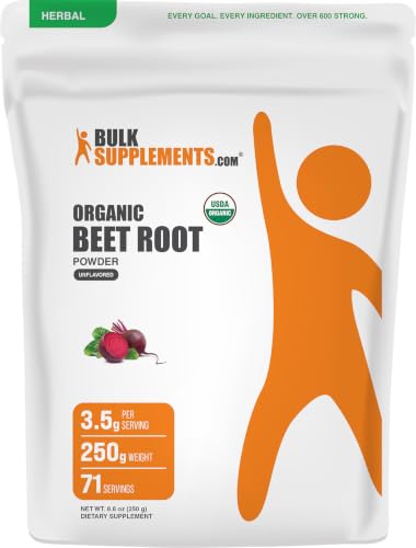 Image of BulkSupplements.com Organic Beet Root Powder - Superfood Supplement, Beet Root Supplements - Vegan & Gluten Free, 3.5g per Serving, 250g (8.8 oz) (Pack of 1)