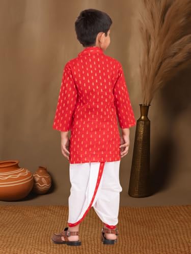 Image of Boys Dhoti Kurta Set for Kids - Cotton Kurta and Elastic Waist Dhoti - Traditional Dress