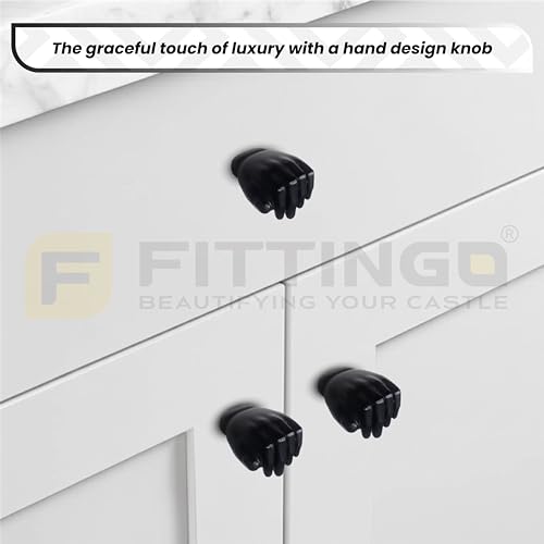 Image of Hand Design Knob for Drawer /Door Knob /Drawer Knobs /Decorative Knobs and Pulls /Door Hardware /Zinc Alloy (Matt Black Finish) Pack of 8-| 3 Years Warranty |