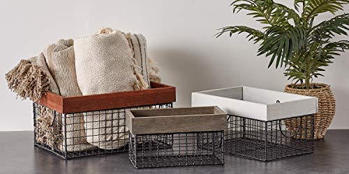 DII Farmhouse Wood Rimmed Wire Storage Basket Set, Silver, Assorted by DII - Image 6