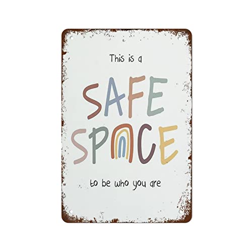 Cartello di benvenuto con scritta This Is A Safe Space, poster con scritta in lingua inglese This is a safe space, decorazione da parete, poster in metallo, 20 x 30 cm