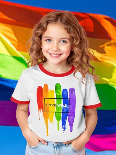 Image of Ithalt Kids Pride Shirts for Girls Boys LGBTQ Tshirt Rainbow Graphic Tee Shirt Litter Girls LGBT Gay Pride Tops 5-14y