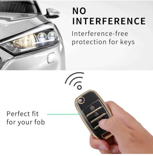 Image of TPU Car Key Cover Black & Golden Compatible for KIA Seltos,Sonet,Carens (KIA, 3 Button Flip Key)