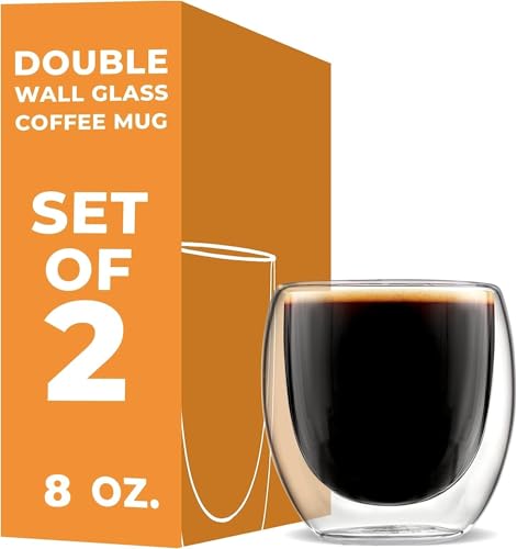 Image of Kamvy Double Walled Glass Coffee Mugs Set of 2, 250ml-Insulated Green Tea Cups for Latte, Cappuccino, Espresso, Mocha Dishwasher & Microwave Safe (DW - 250 ML)