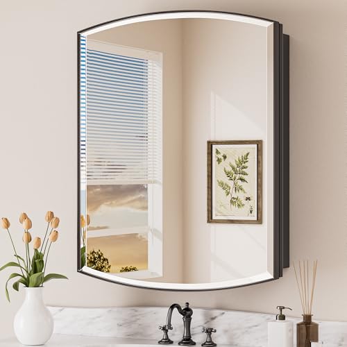 Image of Keonjinn Black Medicine Cabinet with Mirror 24 inch x 30 inch, Adjustable Shelves