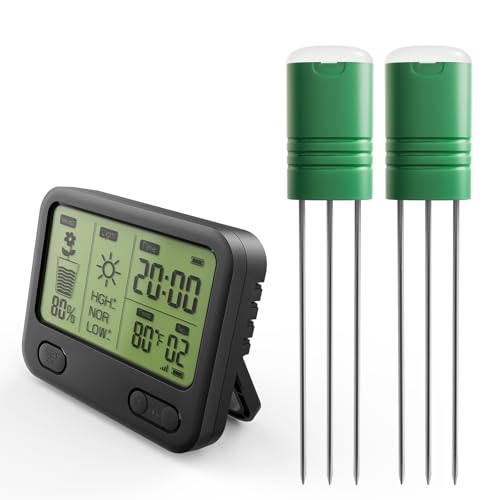 Nexuslab Wireless Soil Moisture Meter with LCD Receiver 3Probe 3in1 Sensor (Moisture Temperature Light) 230 ft RF Range Waterproof Long Battery Life for Indoor/Outdoor Plants and Gardens