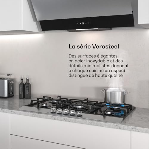 Klarstein Verosteel Plaque de Cuisson Gaz 5 Feux Verre & Inox Allumage Électrique Sécurité AntiFlambage 90cm Plaque Gaz - vue 5