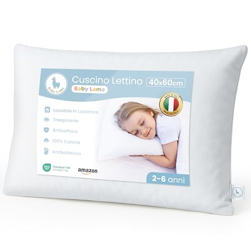 Cuscino Bambino 2 Anni - 6 Anni. Cuscino Lettino Bambino Basso per Dormire 40x60. Cotone 100% Oeko-Tex –...