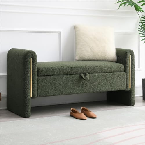 QianYueLUX Modern 52' Storage Ottoman Bench, Upholstered End of Bed Storage Bench with Armrests...