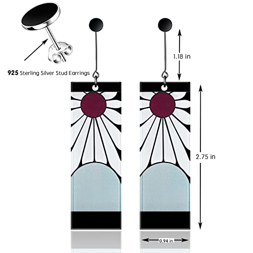 925 Sterling Silver Tanjiro Earrings,Anime Cosplay Tanjiro Black Earrings Ear clip For Men Women Earrings2