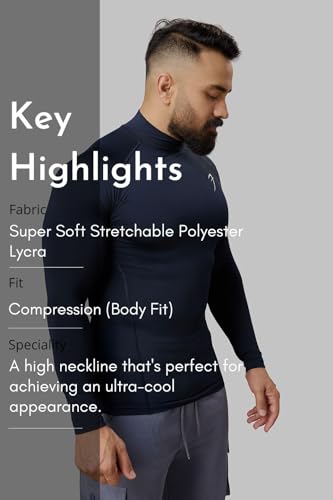 Image of Men Full Sleeves Slim Fit Compression High Neck Sports and Gym Tshirt