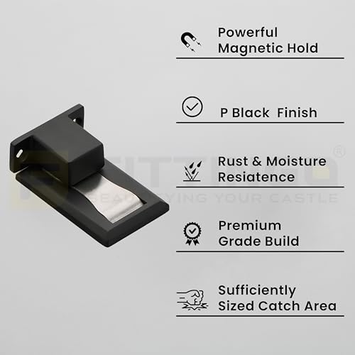 Image of Premium Concealed Magnetic Door Stopper /Stainless Steel Stopper Magnetic /Stylish Floor Mount Door Stopper for Home /Office and Hotels (Pack of 1, P. Black Finish)-| 3 Years Warranty |