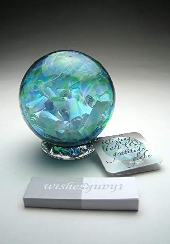 Handblown Wishing and Gratitude Globe (Blue and Green)